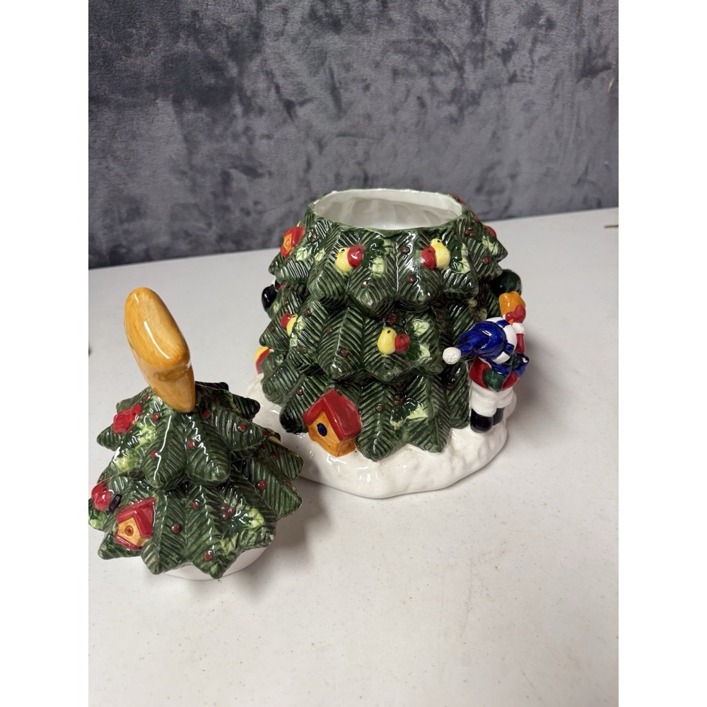 VTG 1990s Home Trends Christmas Tree Cookie Jar Ceramic Snowman Bird Cottagecore - Picture 7 of 8